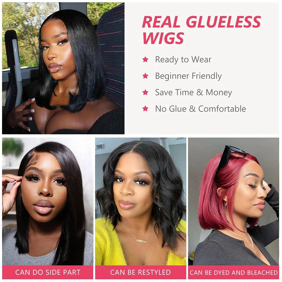 13x4 Glueless Short Bob Wig | Straight Brazilian Remy Hair | Ready to Wear